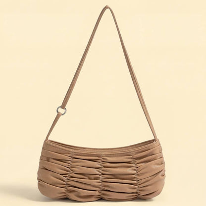 Ruched Faux Leather Baguette Shoulder Bag