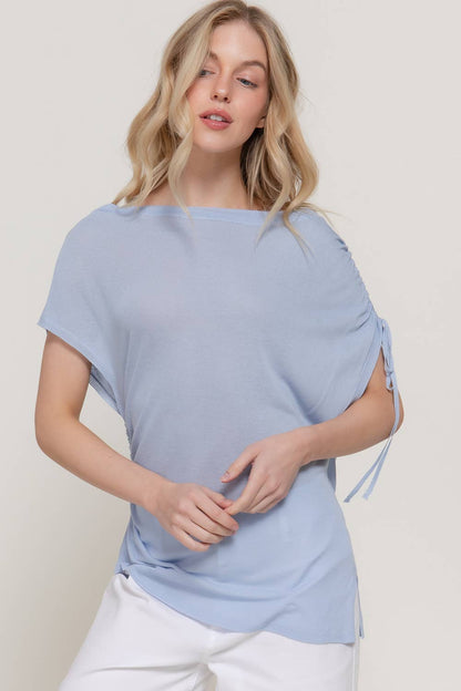 Asymmetric Side Drawstring Sweater Top