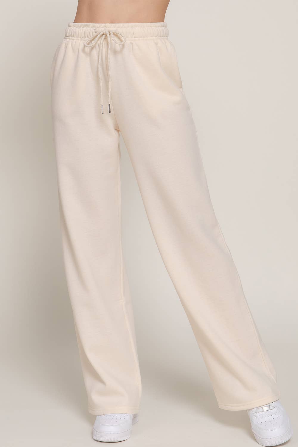 Beige Straight Leg Fleece Jogger Pants
