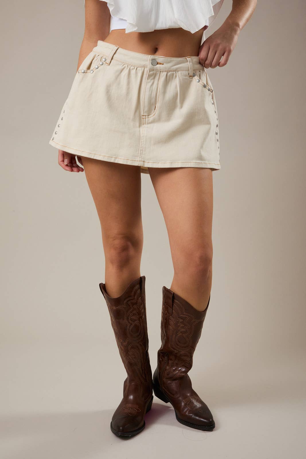 Studded Detail Low Waist Skort