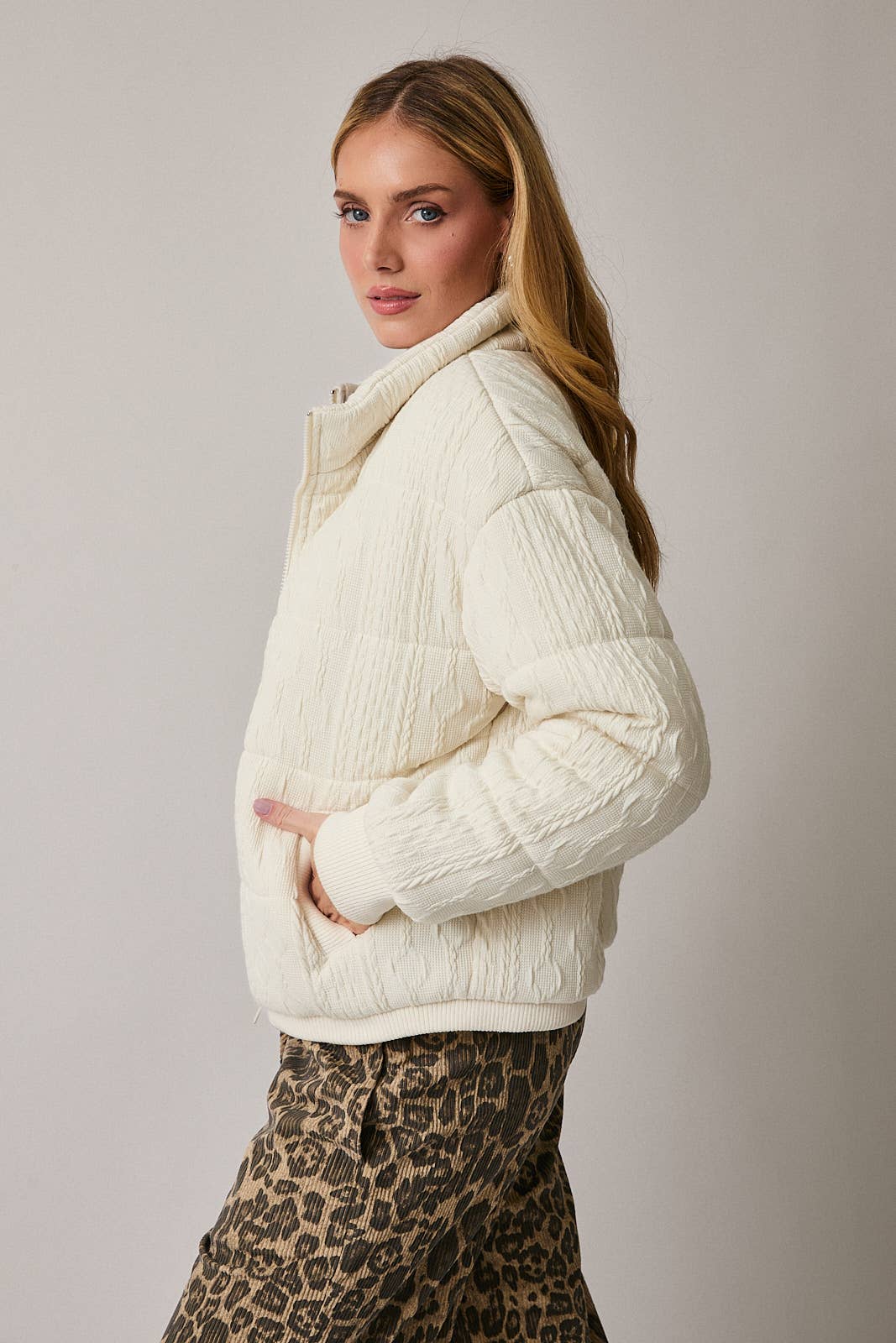 Cream Quilted Knit Jacket