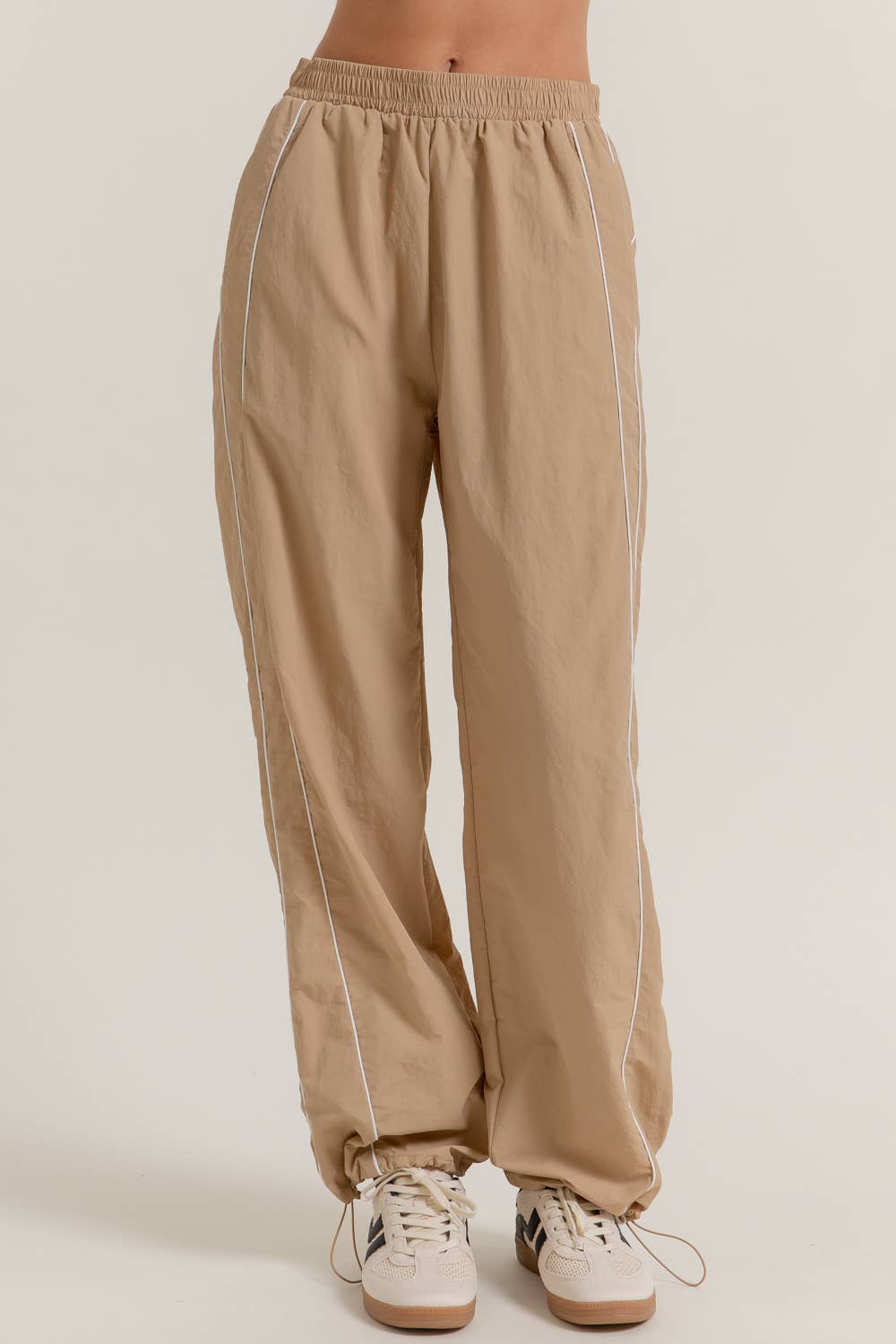 Khaki Side Piping Track Pants w/ Stopper