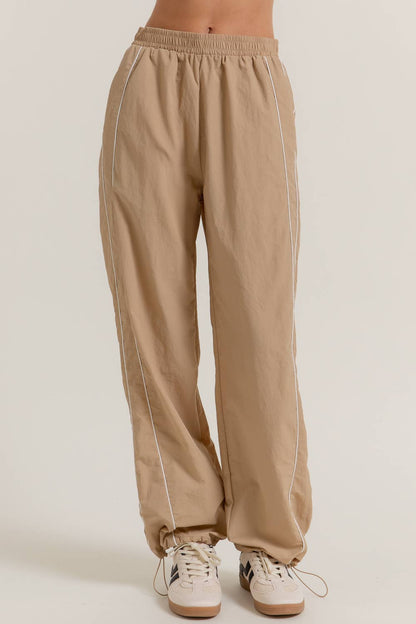 Khaki Side Piping Track Pants w/ Stopper