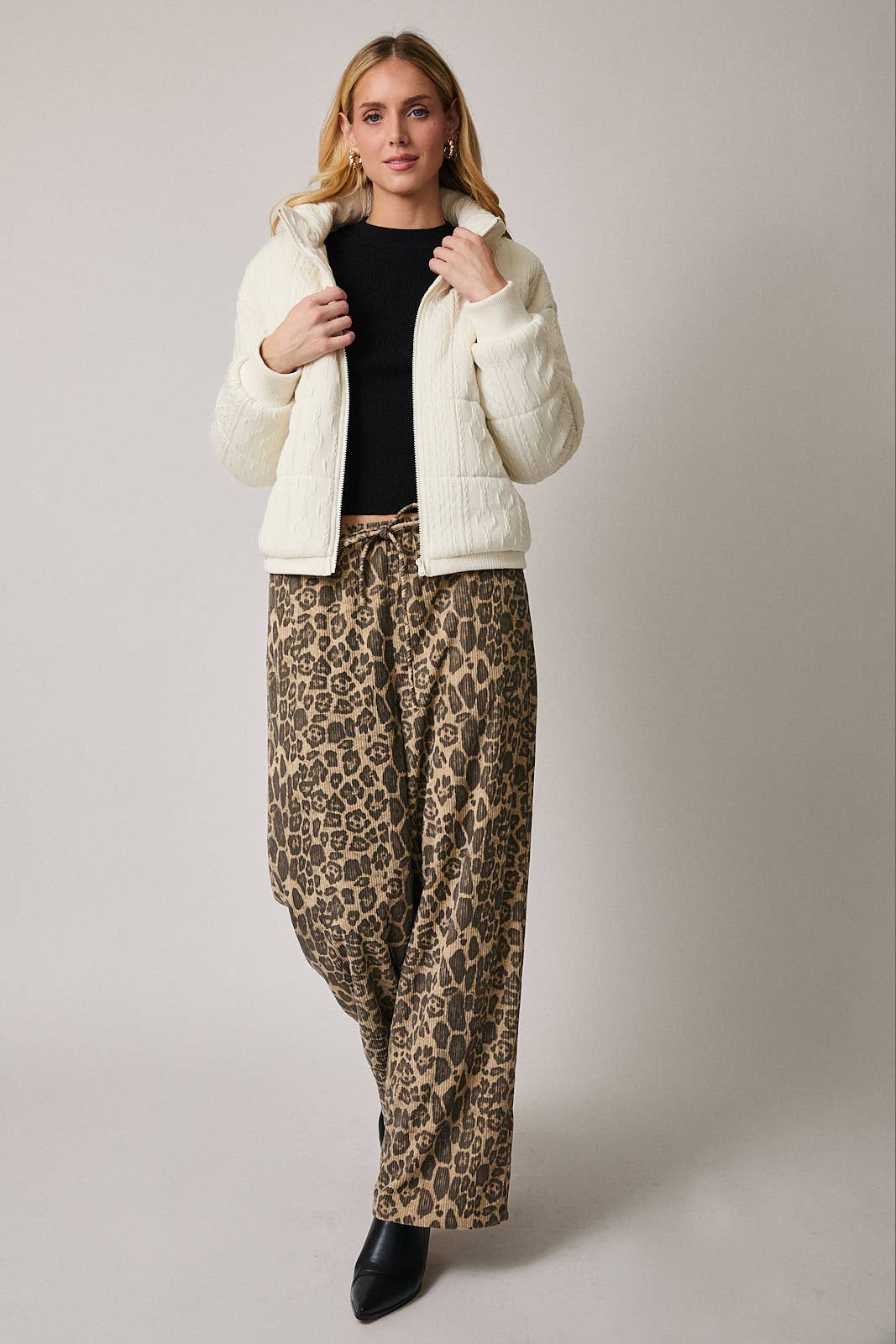 Cream Quilted Knit Jacket