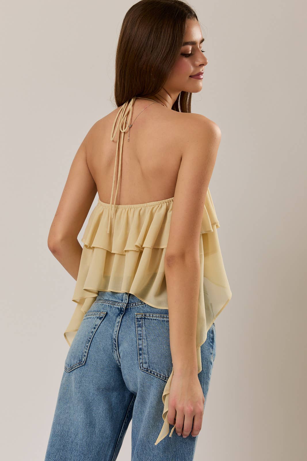 Halter Neck Ruffled Mustard Top