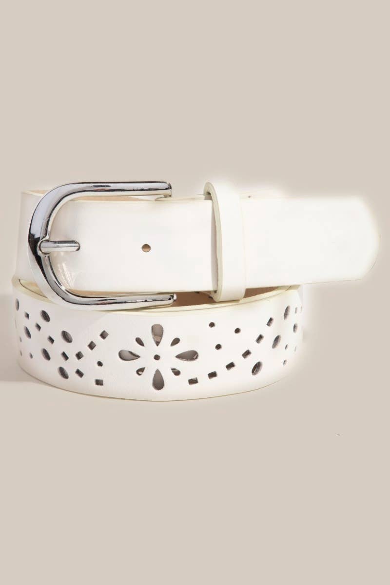 Filigree Cut Out Vegan Leather Belt | Khaki or Ivory