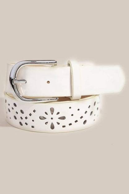 Filigree Cut Out Vegan Leather Belt | Khaki or Ivory