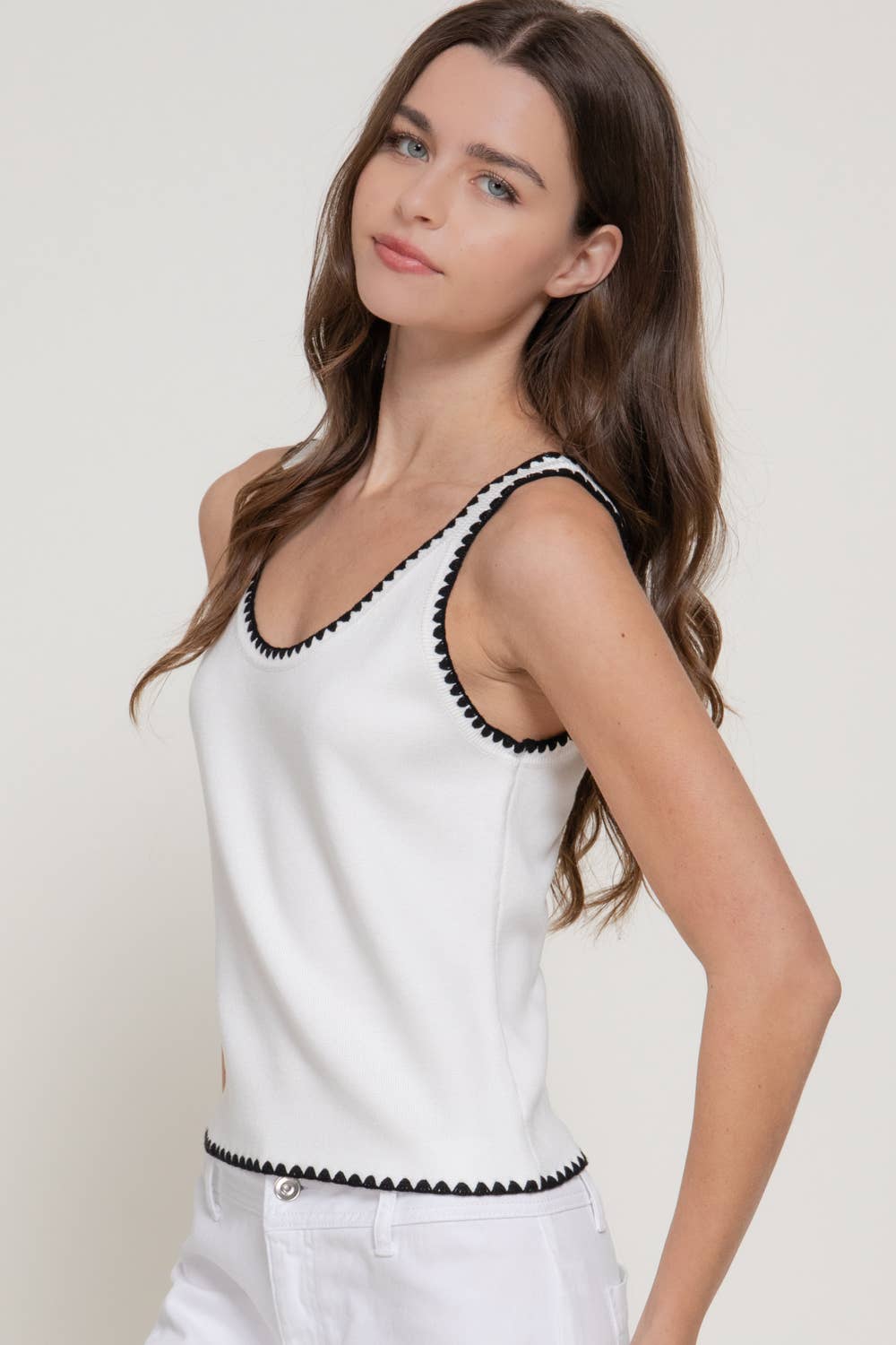 Line Embroidery Detail Sweater Top