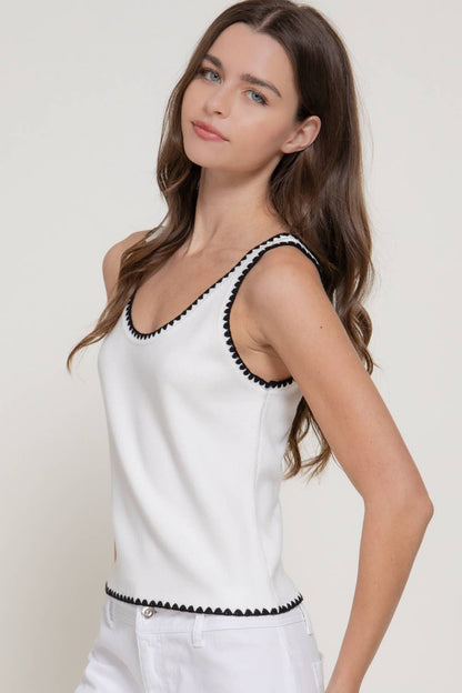 Line Embroidery Detail Sweater Top