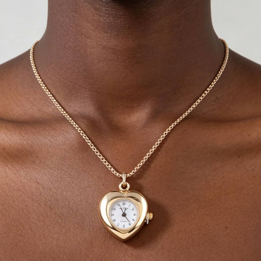 Gold Heart Pocket Watch Chain Necklace