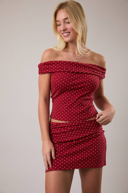 Polka Dot Red OTS Crop Top