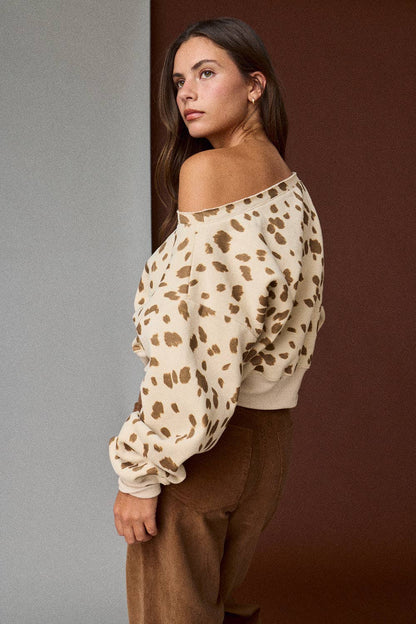 Leopard Print Off-Shoulder Sweatshirt