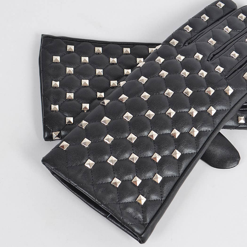 Metal Studed Faux Leather Gloves