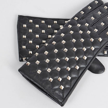 Metal Studed Faux Leather Gloves