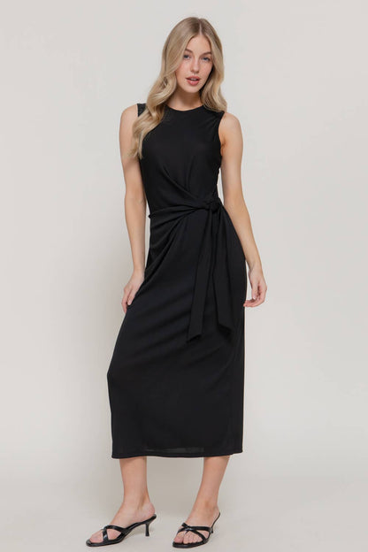Black Alison Midi Dress with Waist Detail