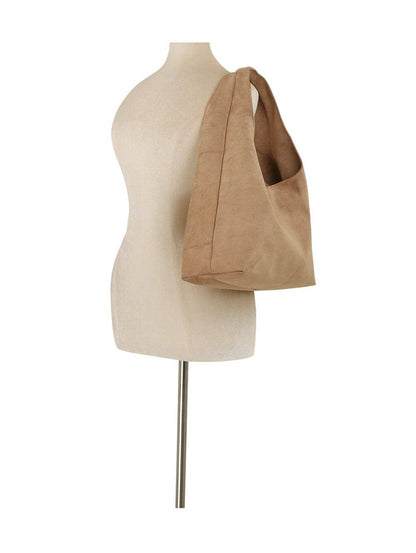 Faux Suede Hobo Tote Bag in Coffee brown
