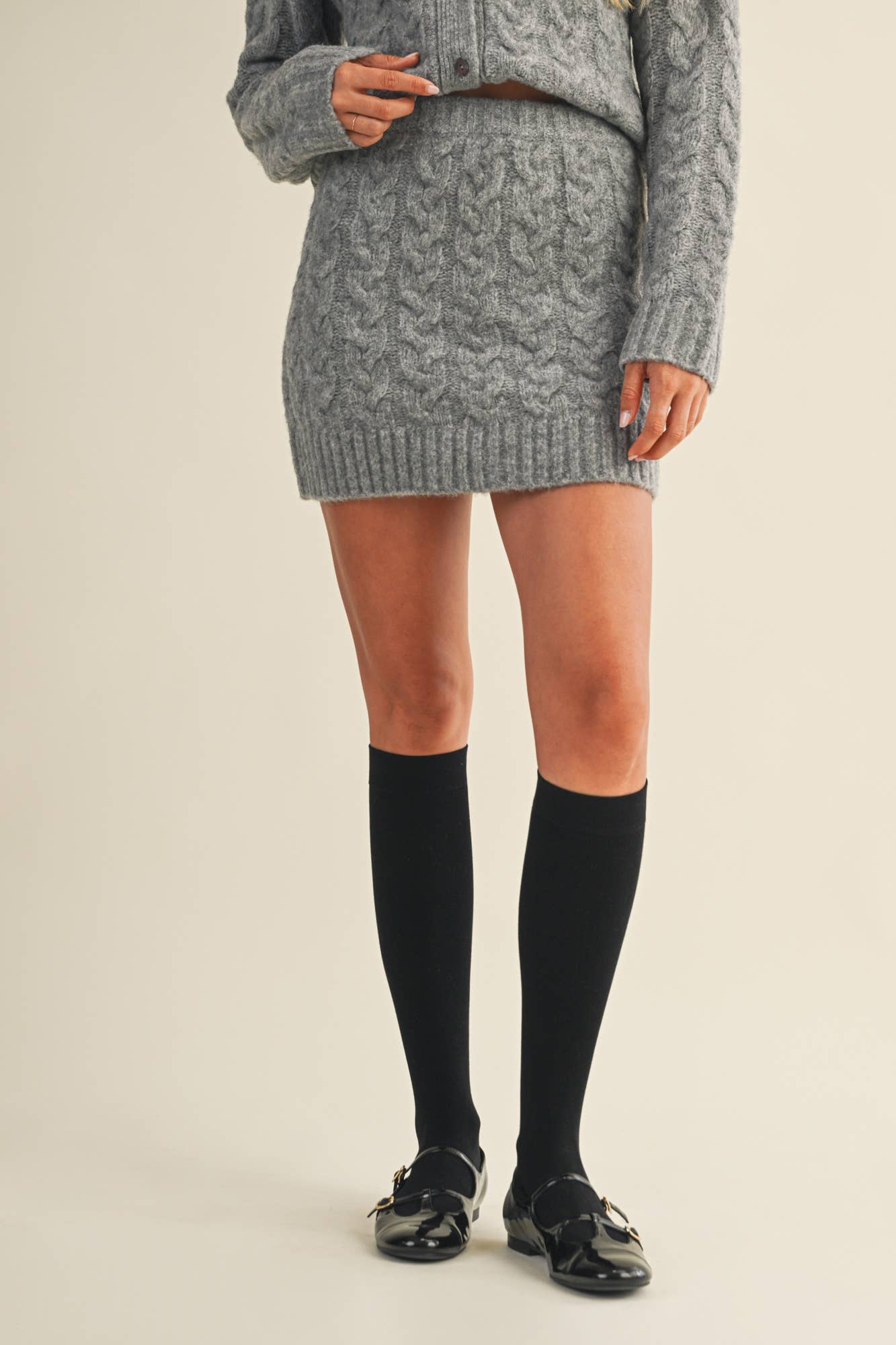 Grey Cable Knit Mini Skirt