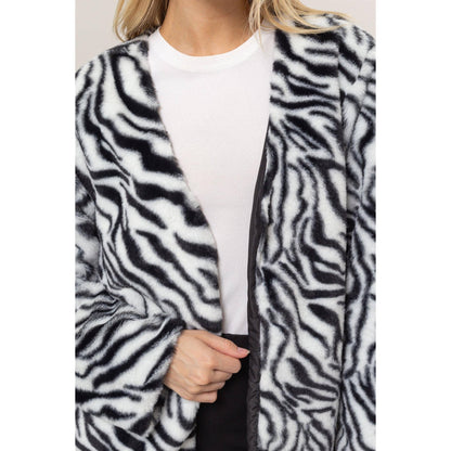 Zebra Print Faux Fur Jacket