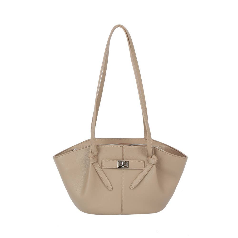 Twist Lock Winged Shoulder Tote Bag (Blue or Taupe)