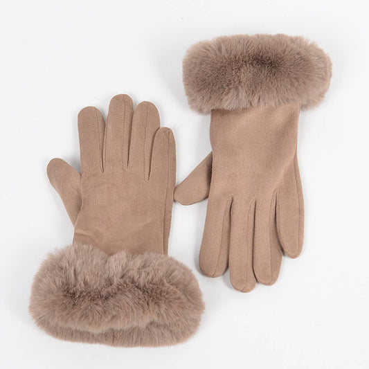 Faux Suede Gloves W faux fur - 3 Colors