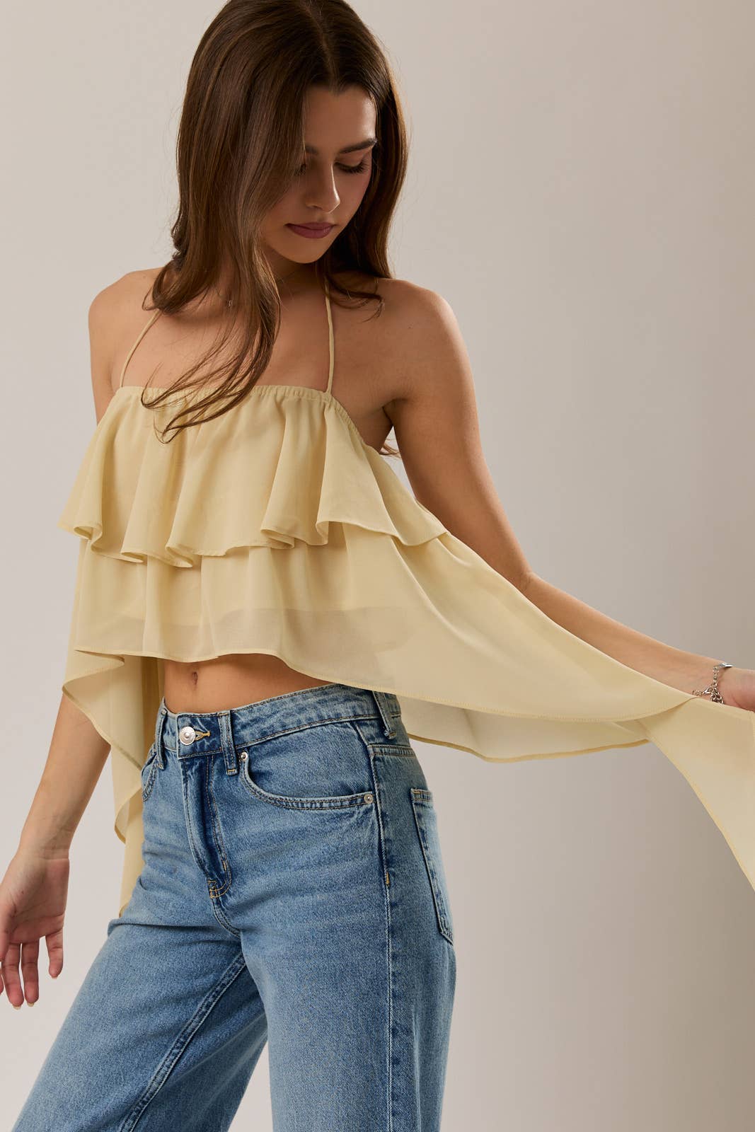 Halter Neck Ruffled Mustard Top