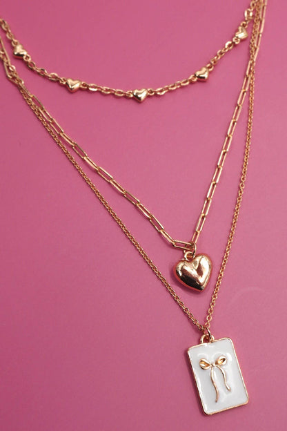 Square Bow Epoxy Charm Layered Necklace | Gold