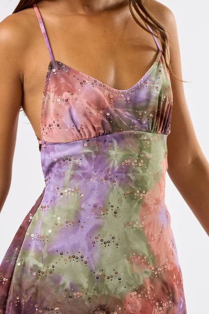Tie-Dye Embellished Mini Dress