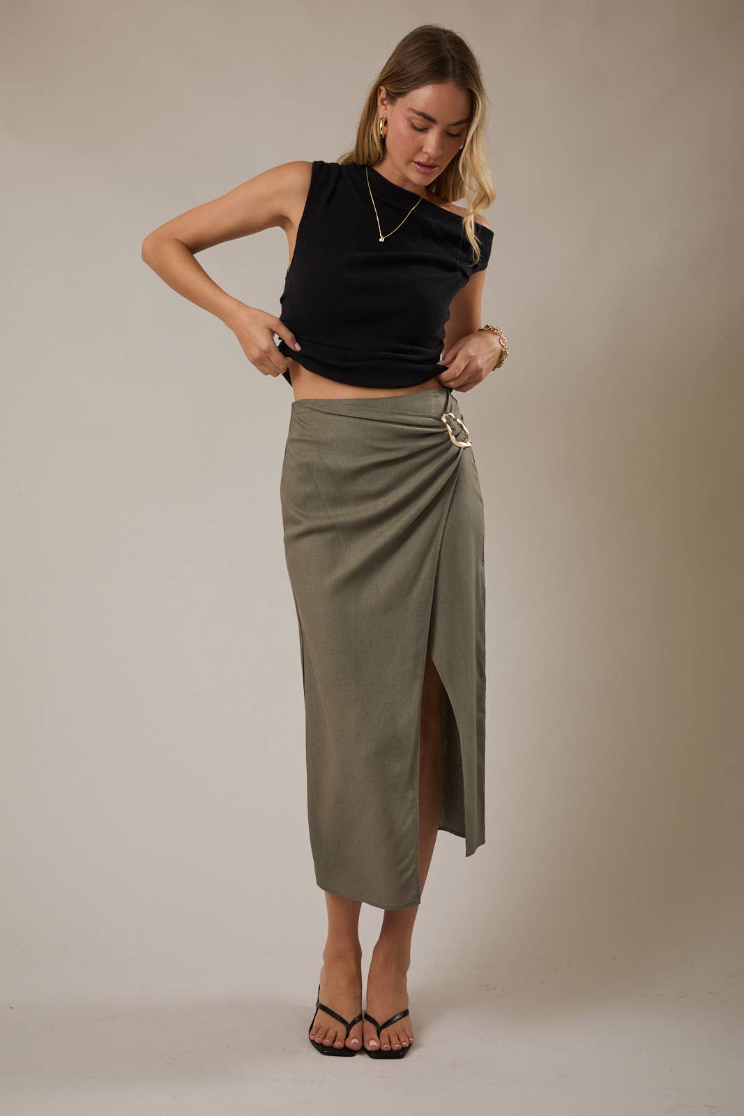 Olive Midi Skirt w/ Slit
