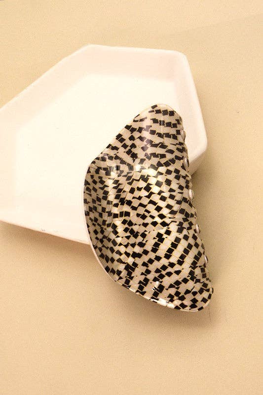 Checkered Black & White Oval Hair Claw Clip