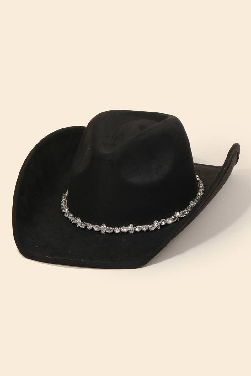 Black Rhinestone Studded Strap Western Cowboy Hat