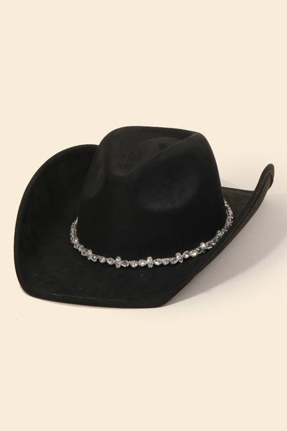 Black Rhinestone Studded Strap Western Cowboy Hat