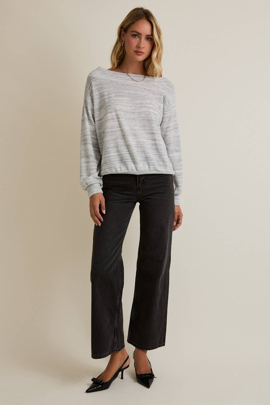 Long Sleeve Grey Off Shoulder Top