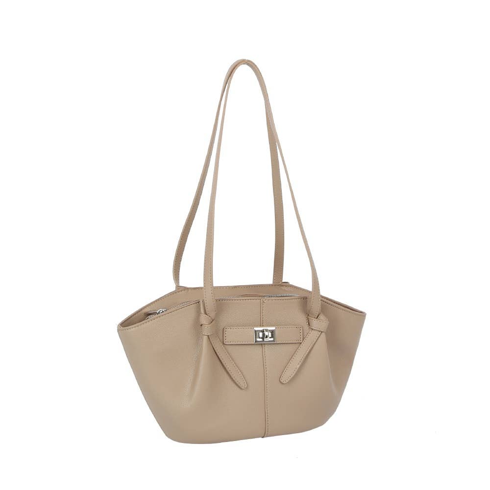 Twist Lock Winged Shoulder Tote Bag (Blue or Taupe)