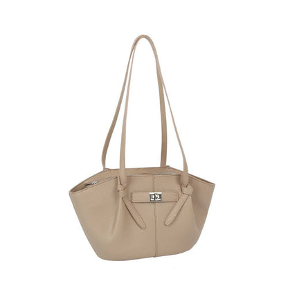 Twist Lock Winged Shoulder Tote Bag (Blue or Taupe)