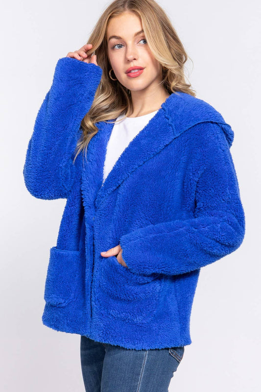 Blue Dolman Sleeve Hoodie Sherpa Jacket