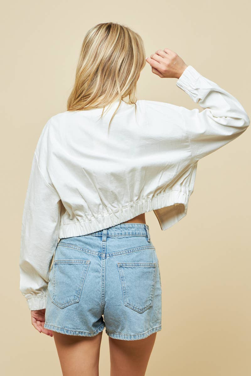 Off White Linen Zippered Jacket