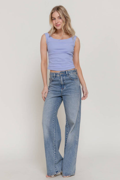 Sleeveless Wide Boat Neck Draped Knit Top