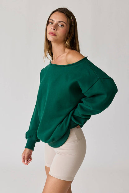 Evelyn Loose Fit Hunter Green One Shoulder Sweatshirt