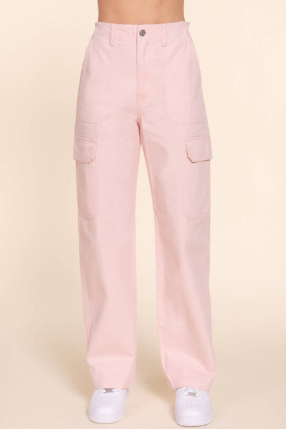 Light Pink Denim Cargo Long Pants
