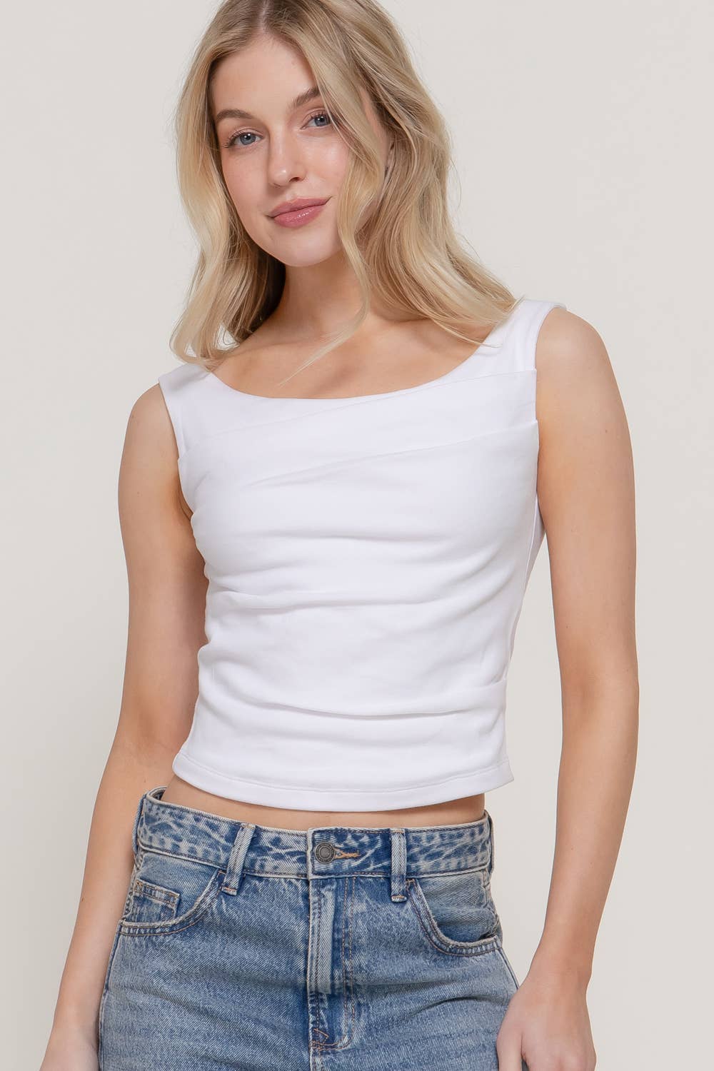 Wide Boat Neck Draped Knit Top