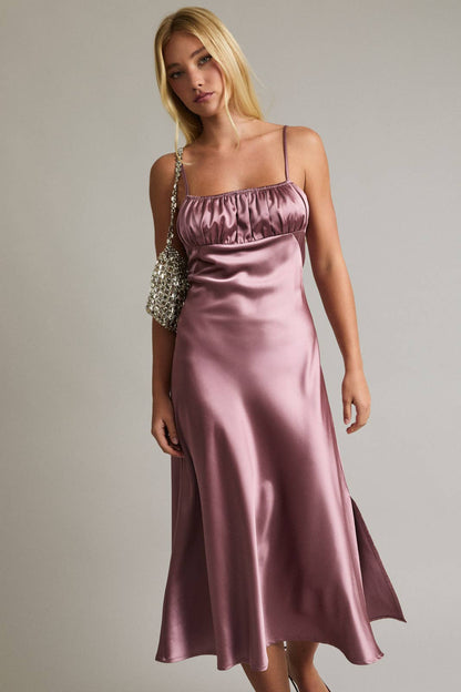 Mauve Pink Satin Slip Dress