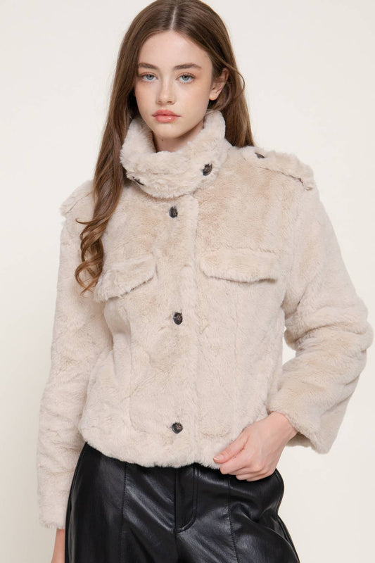 Funnel Neck Faux Fur Jacket