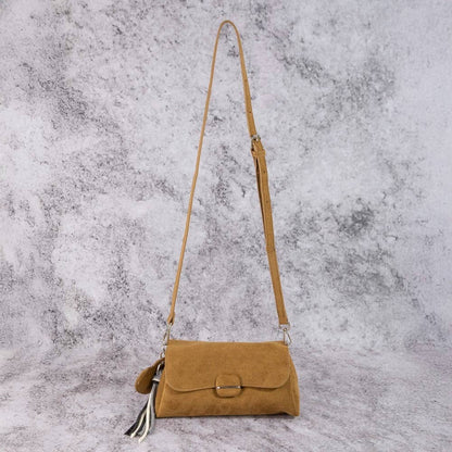 Suede Shoulder Bag Heart And Tassel Accent | Black or Taupe