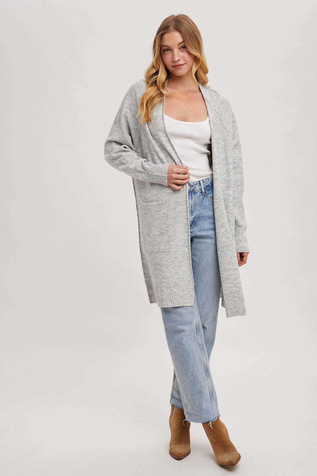 Grey Marble Open Front Long Line Cardigan