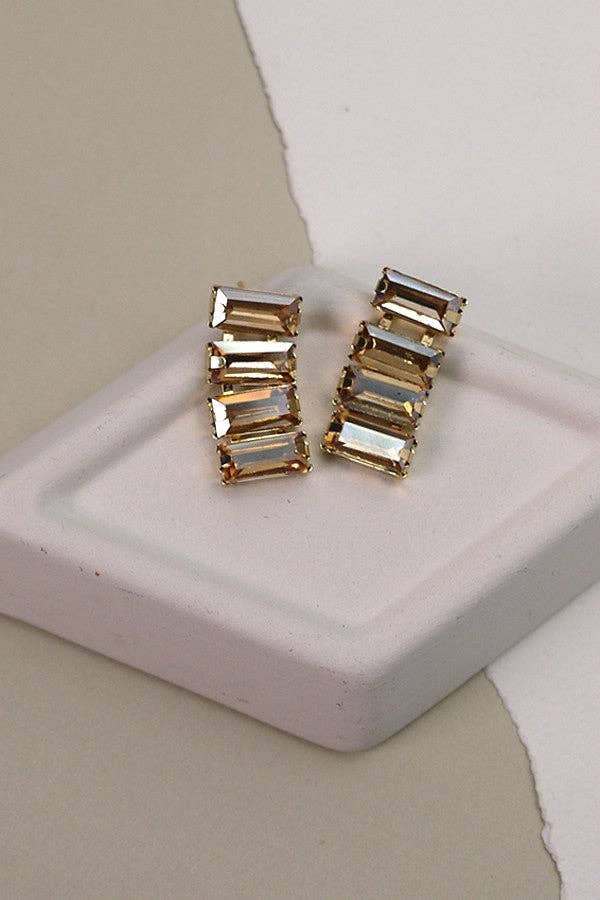 Rectangle Baguette Glass Stone Drop Earrings