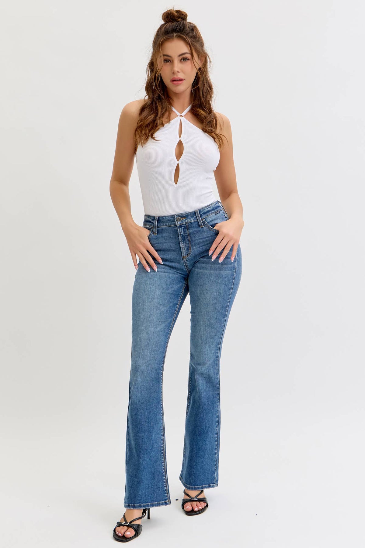 Mid Rise Boot Cut Jeans