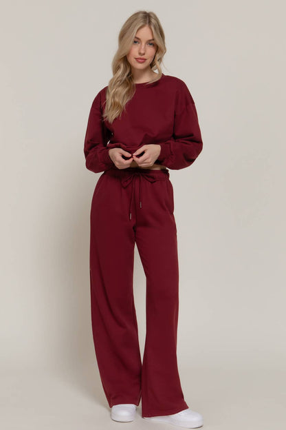 Straight Leg Inner Fleece Jogger Pants in Burgundy