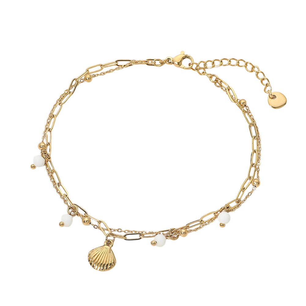 Stainless Steel Charm Pearl Charm Layered Chain Anklet