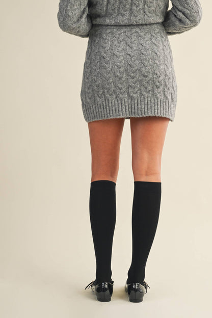 Grey Cable Knit Mini Skirt