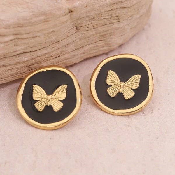 Epoxy Gold Butterfly Colored Stud Earrings